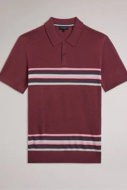 Ted Baker Red Pital Maroon Short Sleeves Merino Stipe Polo Shirt 13 Ted Baker Red Pital Maroon Short Sleeves Merino Stipe Polo Shirt -Ted Baker Shop 301462s5