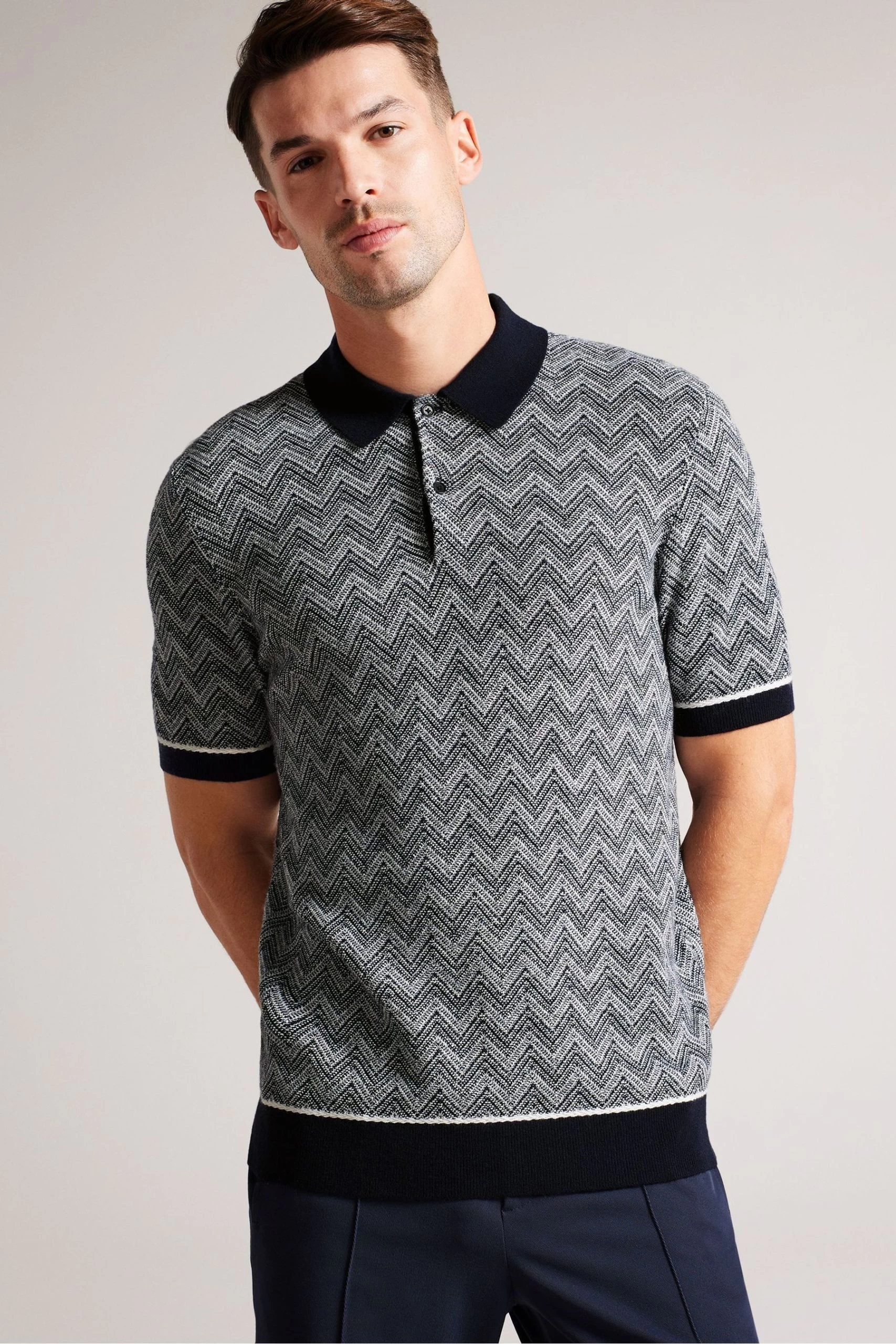 Ted Baker Blue Waldun Short Sleeve Zig Zag Stitched Polo 3 Ted Baker Blue Waldun Short Sleeve Zig Zag Stitched Polo
