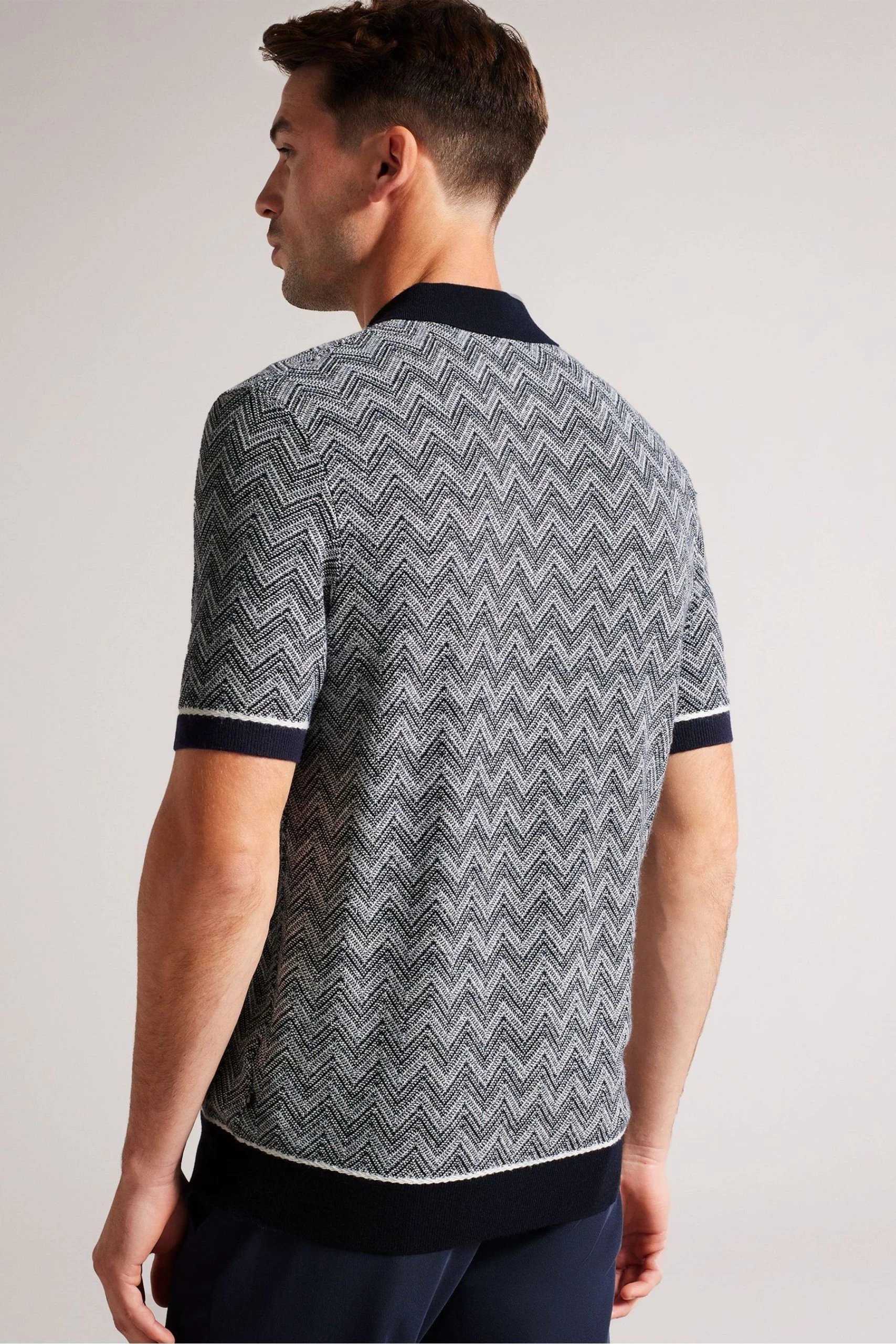 Ted Baker Blue Waldun Short Sleeve Zig Zag Stitched Polo 4 Ted Baker Blue Waldun Short Sleeve Zig Zag Stitched Polo - Image 2