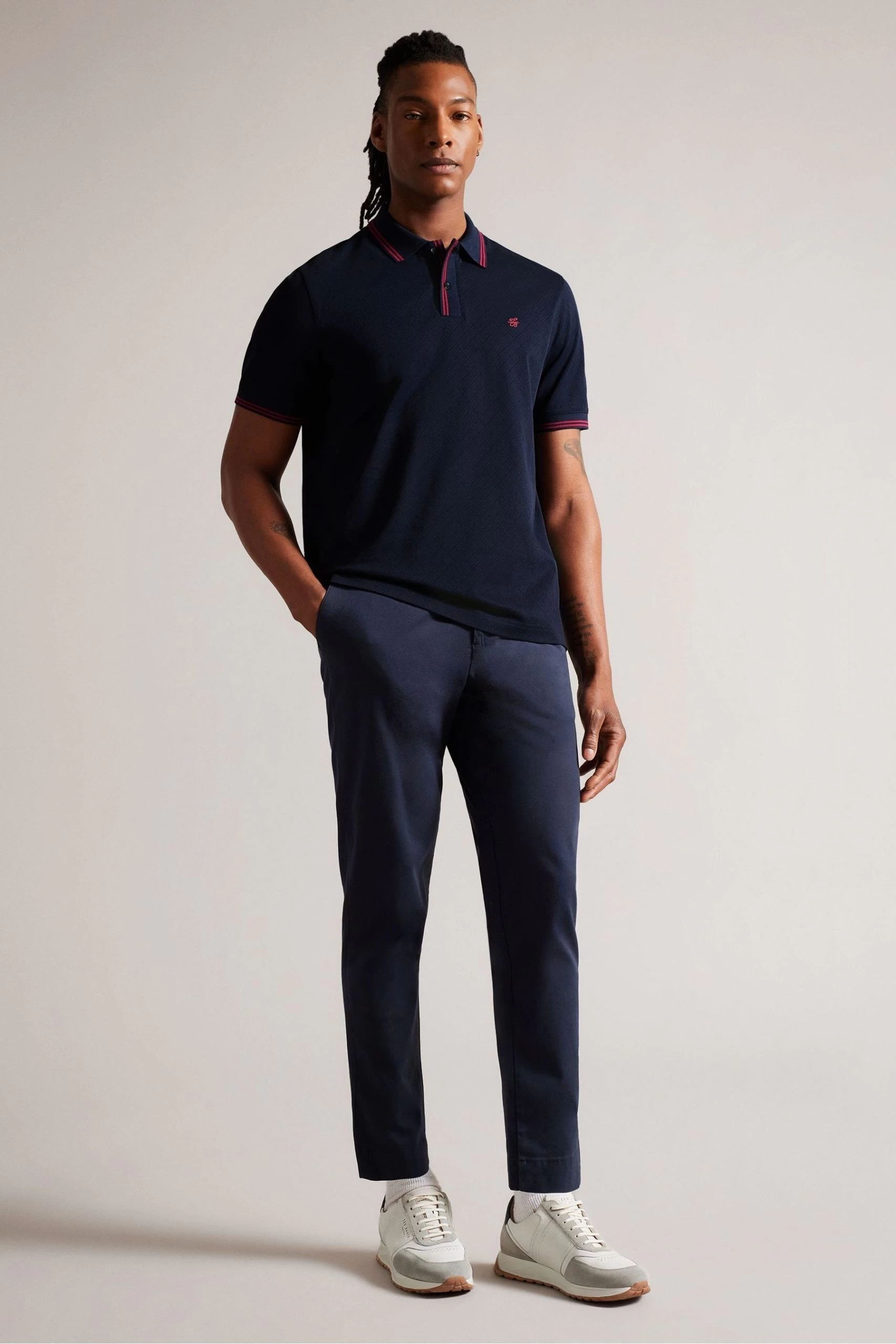 Ted Baker Regular Fit Blue Dynam Short Sleeved Jacquard Polo Shirt 5 Ted Baker Regular Fit Blue Dynam Short Sleeved Jacquard Polo Shirt - Image 3