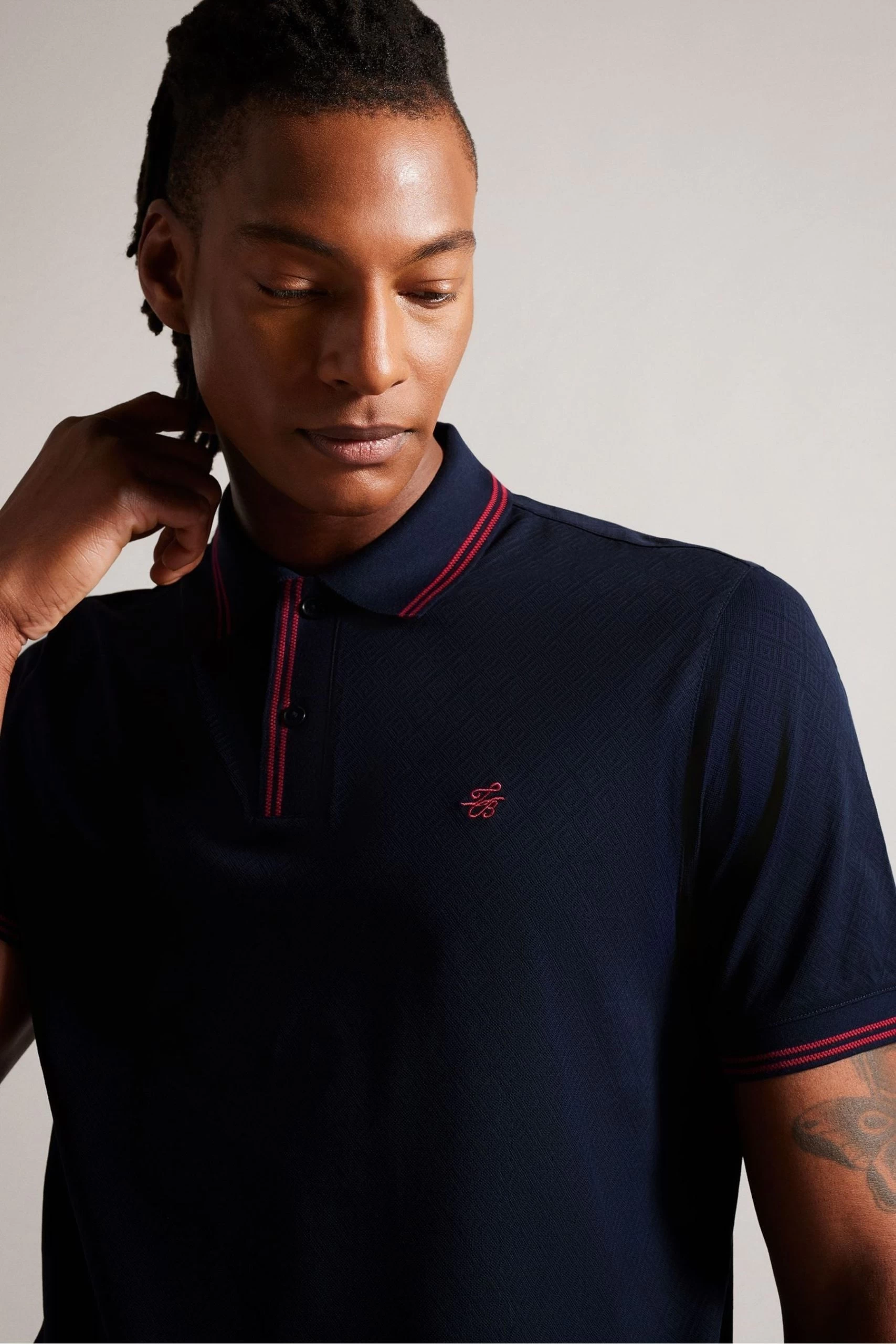 Ted Baker Regular Fit Blue Dynam Short Sleeved Jacquard Polo Shirt 6 Ted Baker Regular Fit Blue Dynam Short Sleeved Jacquard Polo Shirt - Image 4