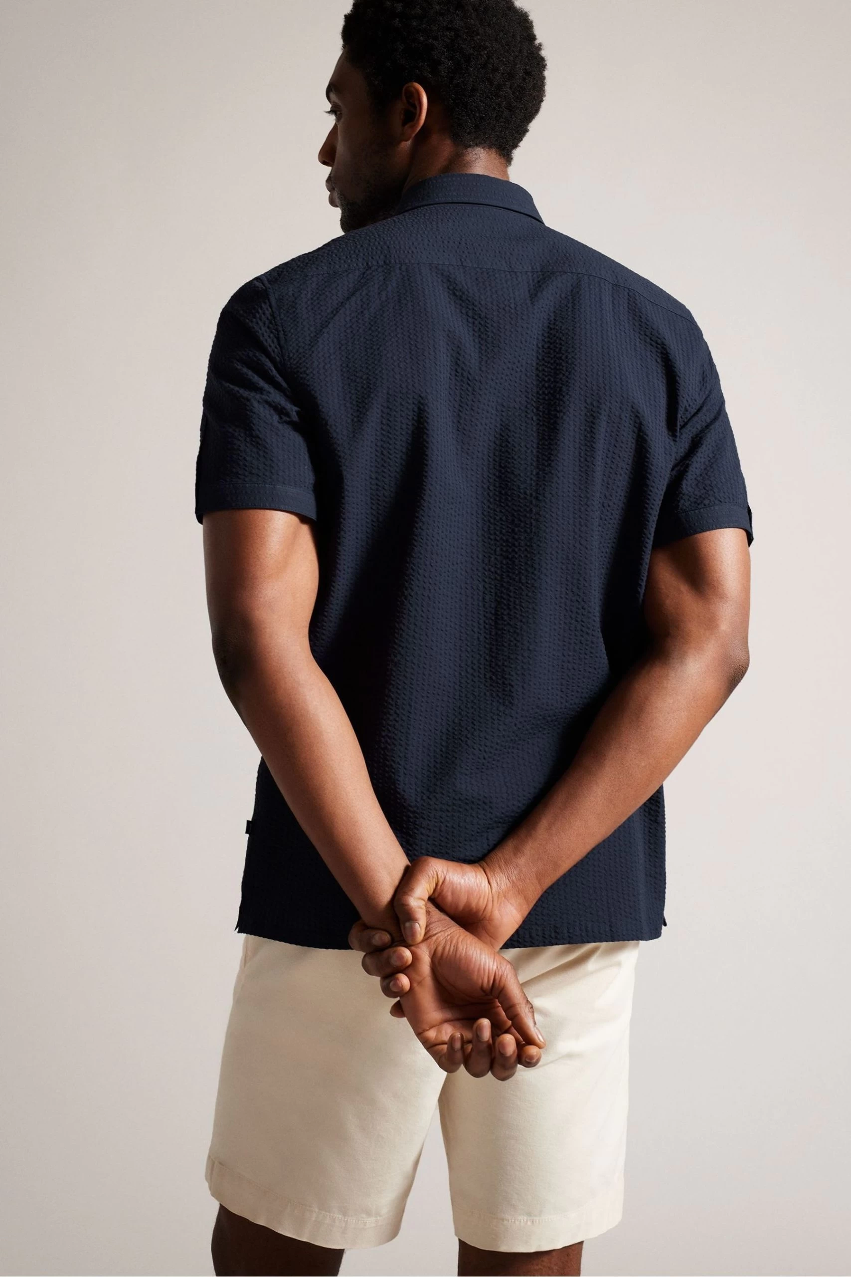 Ted Baker Blue Stansho Short Sleeve Seersucker Smart Shirt 4 Ted Baker Blue Stansho Short Sleeve Seersucker Smart Shirt - Image 2