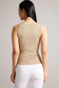 Ted Baker Gold Sharlee Knitted Fitted Vest With Metallic Thread 9 Ted Baker Gold Sharlee Knitted Fitted Vest With Metallic Thread -Ted Baker Shop 310075s2