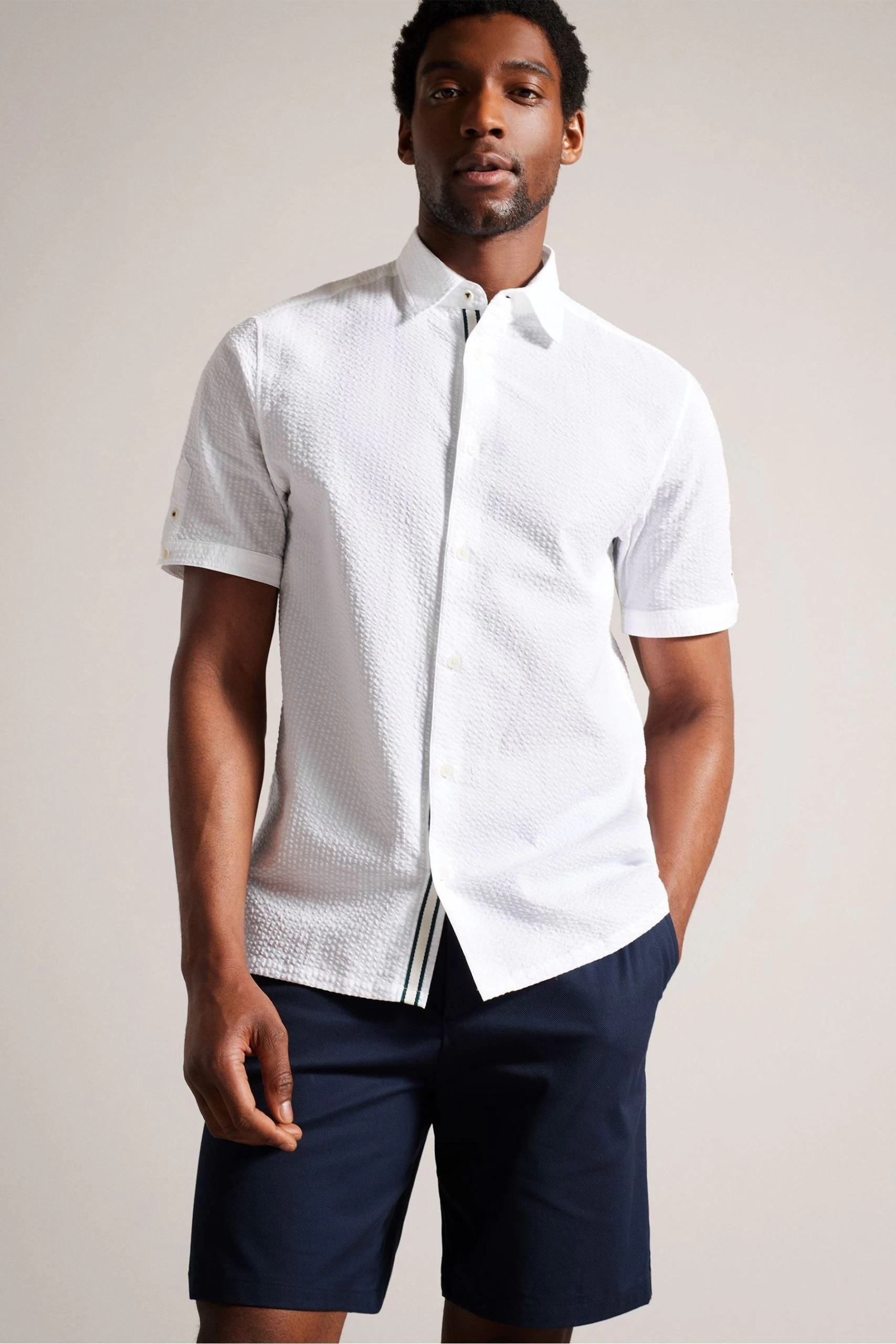 Ted Baker Stansho Short Sleeve Seersucker Smart White Shirt 3 Ted Baker Stansho Short Sleeve Seersucker Smart White Shirt