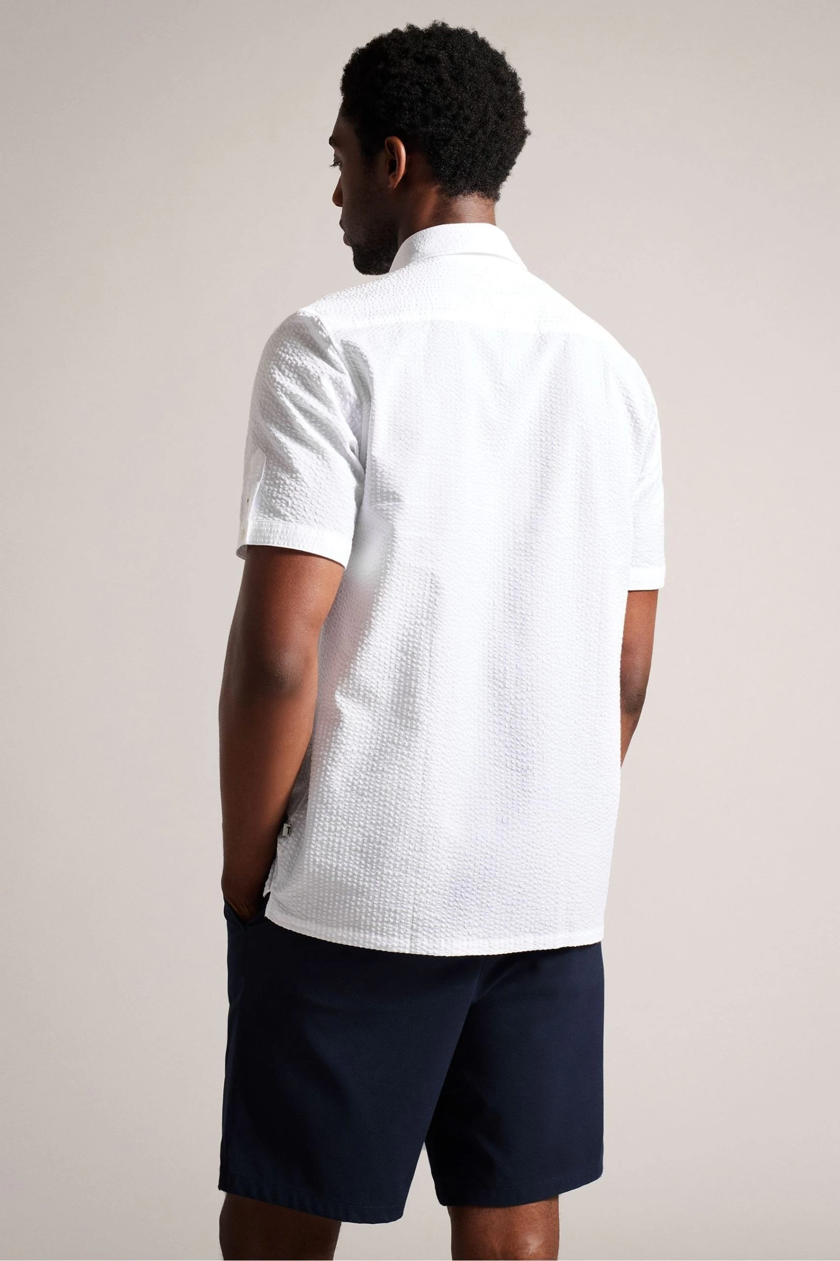 Ted Baker Stansho Short Sleeve Seersucker Smart White Shirt 4 Ted Baker Stansho Short Sleeve Seersucker Smart White Shirt - Image 2