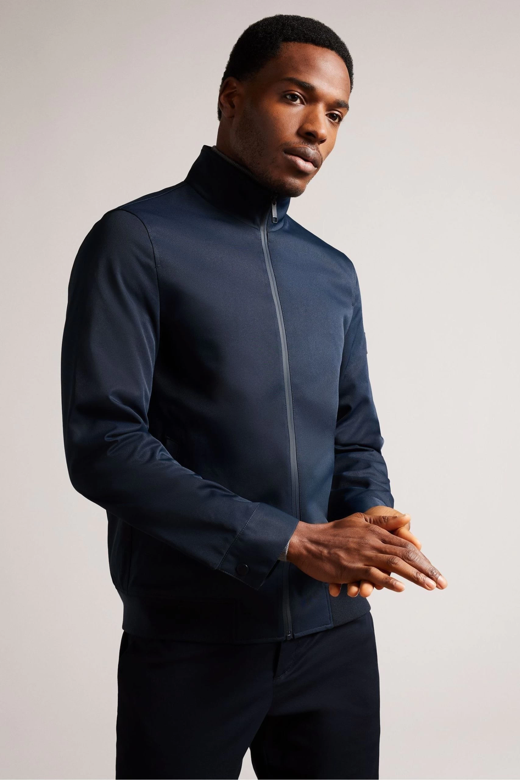 Ted Baker Navy Blue Arzona Smart Nylon Funnel Neck Bomber Jacket 3 Ted Baker Navy Blue Arzona Smart Nylon Funnel Neck Bomber Jacket
