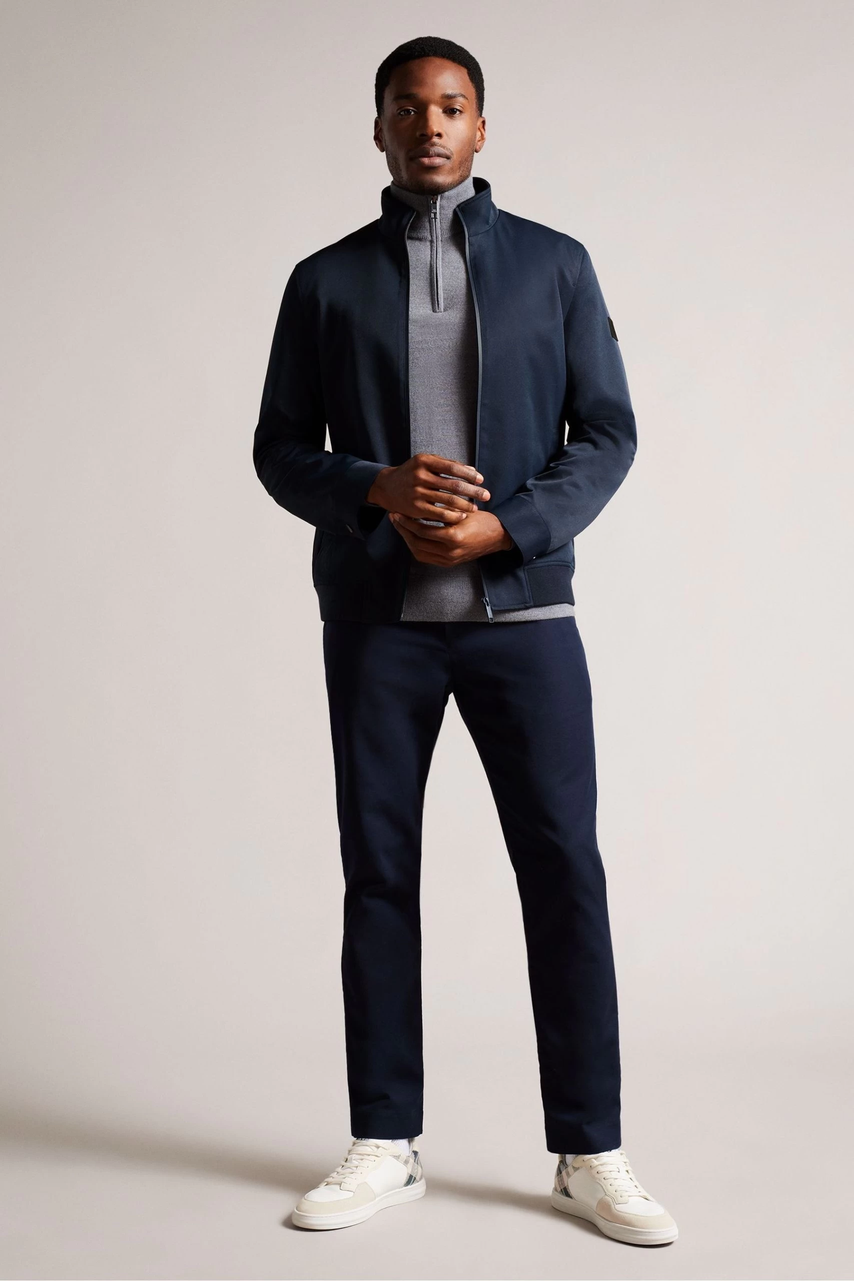 Ted Baker Navy Blue Arzona Smart Nylon Funnel Neck Bomber Jacket 5 Ted Baker Navy Blue Arzona Smart Nylon Funnel Neck Bomber Jacket - Image 3