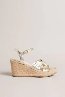 Ted Baker Gold Carda Knotted Wedge Espadrille Sandals