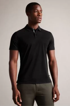 Ted Baker Zeiter Short Sleeved Slim Soft Touch Black Polo Shirt