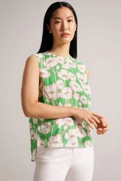Ted Baker Green Kelany Short Sleeve Top With Shoulder Detail