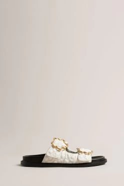 Ted Baker Rinnely Magnolia Buckle Slide On White Sandals