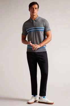 Ted Baker Grey Merino Stripe Polo Shirt -Ted Baker Shop 412238s3