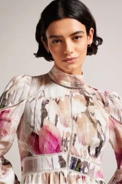 Ted Baker Fleurz Nude Linen Mini Dress -Ted Baker Shop 415341s3