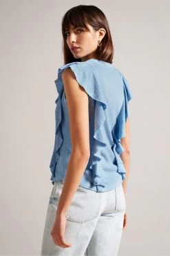 Ted Baker Blue Kathley Frill Linen Vest 8 Ted Baker Blue Kathley Frill Linen Vest -Ted Baker Shop 416234s2