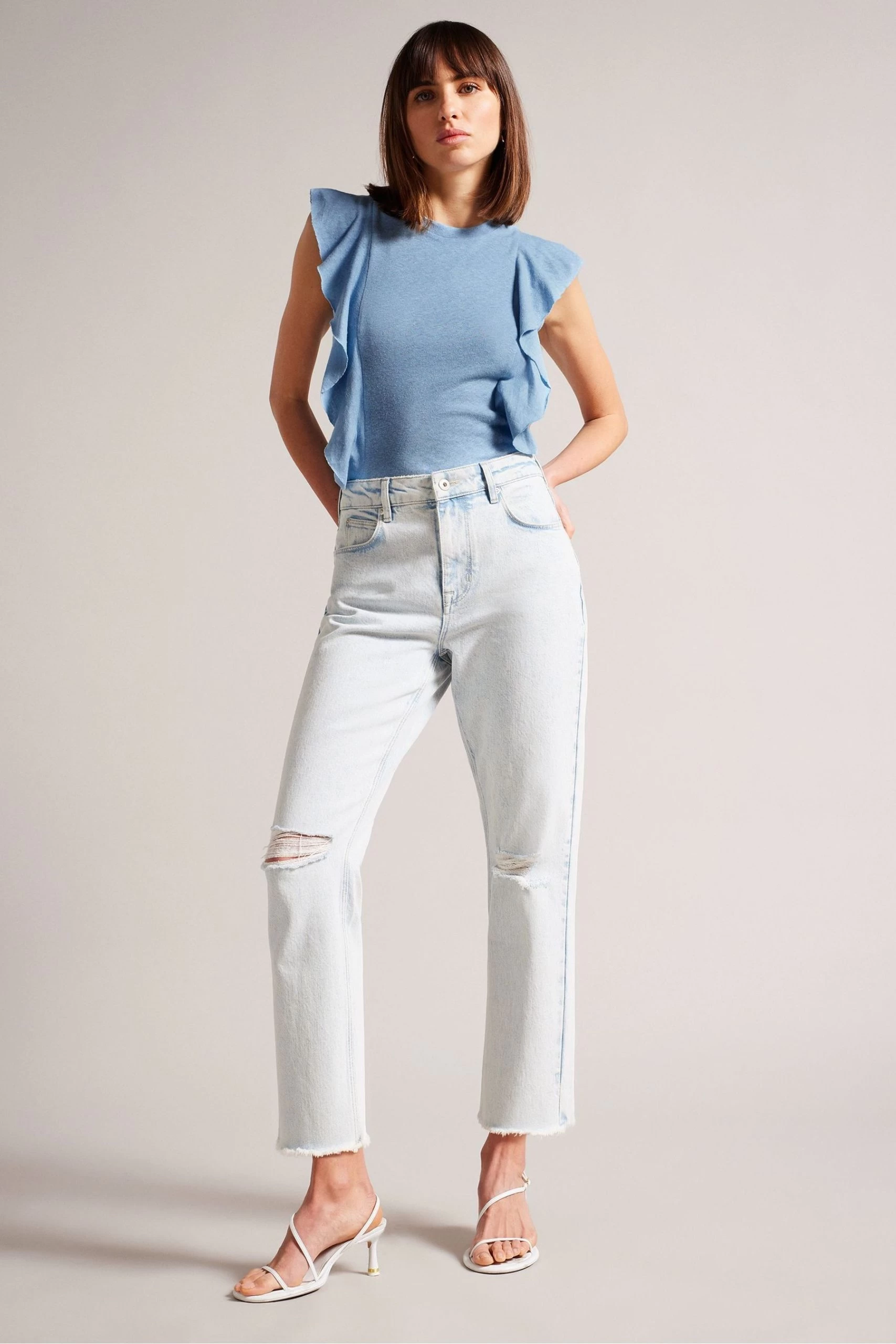 Ted Baker Blue Kathley Frill Linen Vest 5 Ted Baker Blue Kathley Frill Linen Vest - Image 3