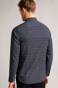 Ted Baker Navy Blue Andover Long Sleeve Line Geo Shirt 7 Ted Baker Navy Blue Andover Long Sleeve Line Geo Shirt -Ted Baker Shop 417538s2