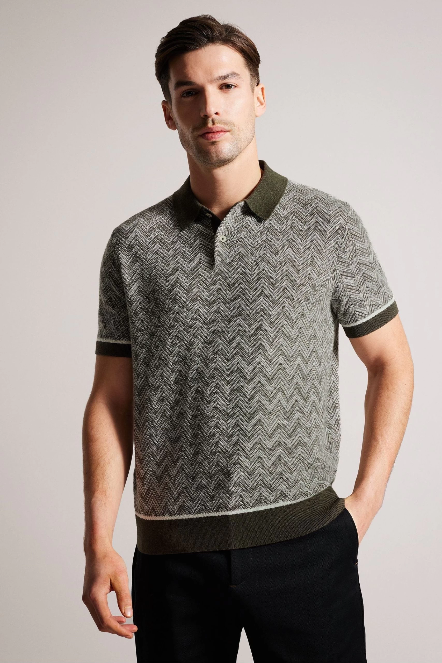 Ted Baker Green Waldun Short Sleeve Zig Zag Stitched Polo Shirt 3 Ted Baker Green Waldun Short Sleeve Zig Zag Stitched Polo Shirt