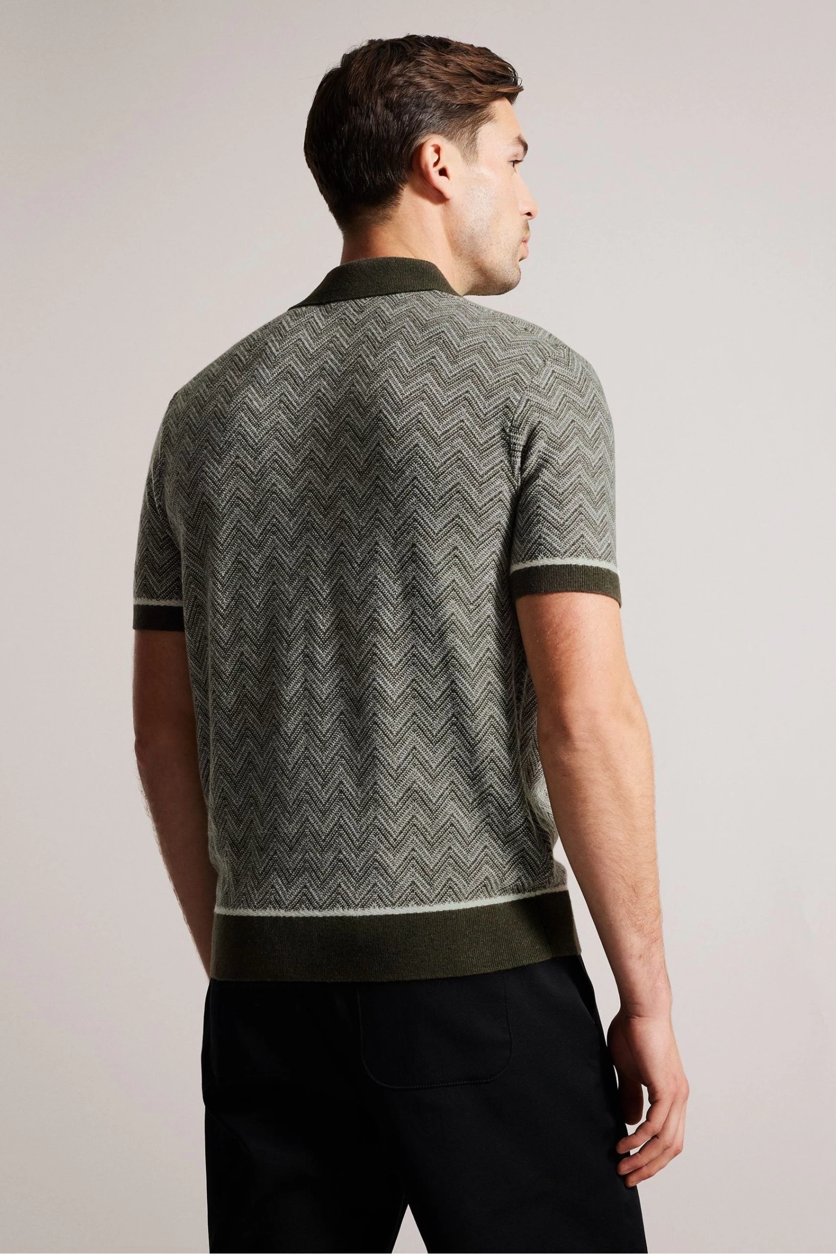 Ted Baker Green Waldun Short Sleeve Zig Zag Stitched Polo Shirt 4 Ted Baker Green Waldun Short Sleeve Zig Zag Stitched Polo Shirt - Image 2