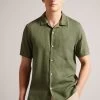 Ted Baker Green Wesland Short Sleeved Linen Blend Revera Shirt -Ted Baker Shop 440720s