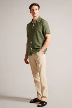 Ted Baker Green Wesland Short Sleeved Linen Blend Revera Shirt -Ted Baker Shop 440720s3