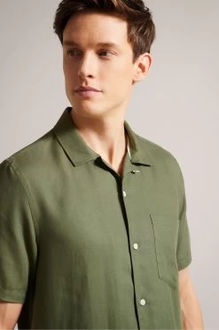 Ted Baker Green Wesland Short Sleeved Linen Blend Revera Shirt -Ted Baker Shop 440720s4
