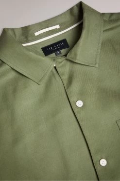 Ted Baker Green Wesland Short Sleeved Linen Blend Revera Shirt -Ted Baker Shop 440720s5