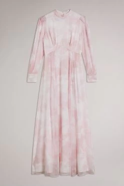 Ted Baker Pink Huron Long Sleeve Maxi Dress With Blouson Sleeve
