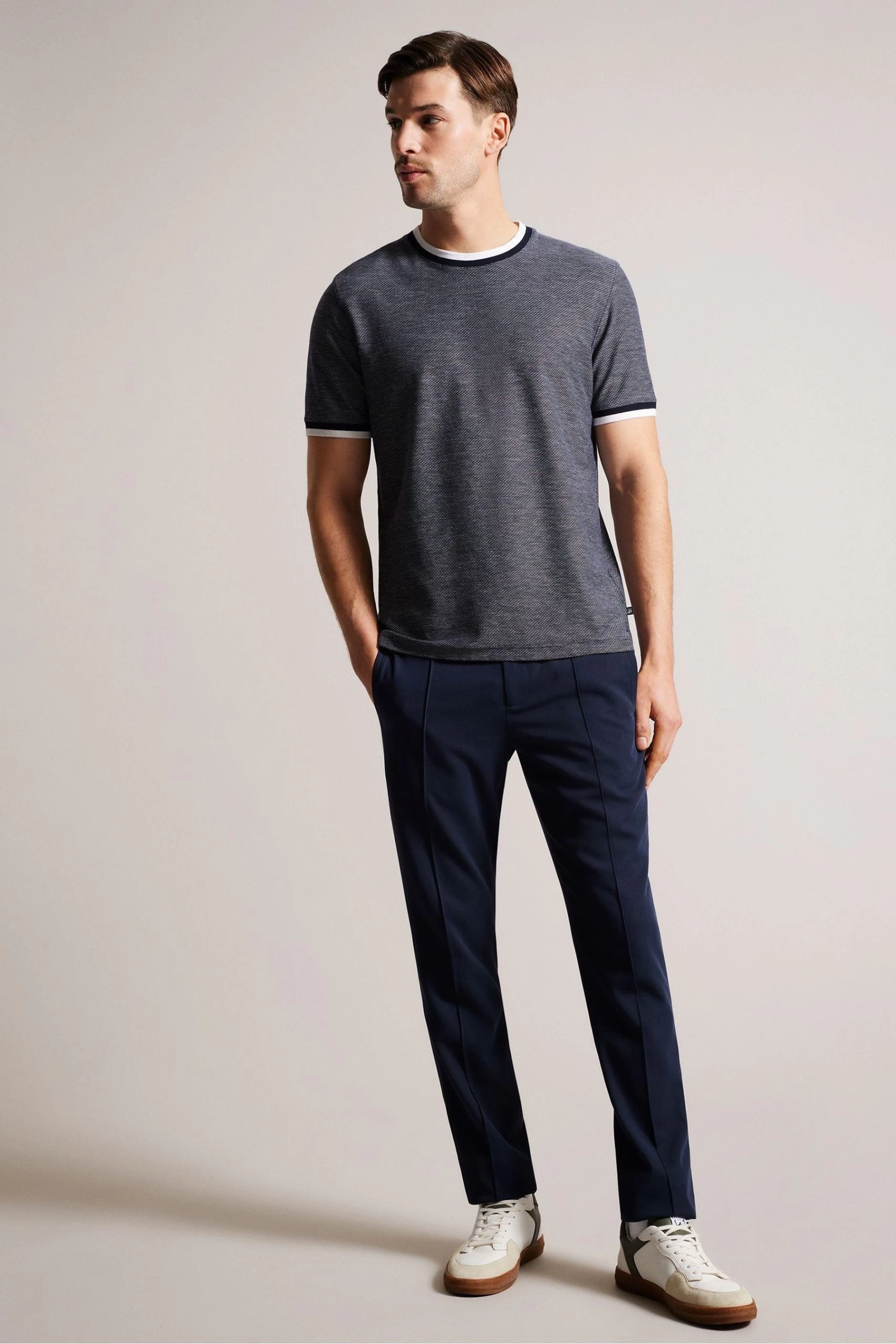 Ted Baker Blue Bowker Short Sleeve Regular Fit Textured T-Shirt 5 Ted Baker Blue Bowker Short Sleeve Regular Fit Textured T-Shirt - Image 3