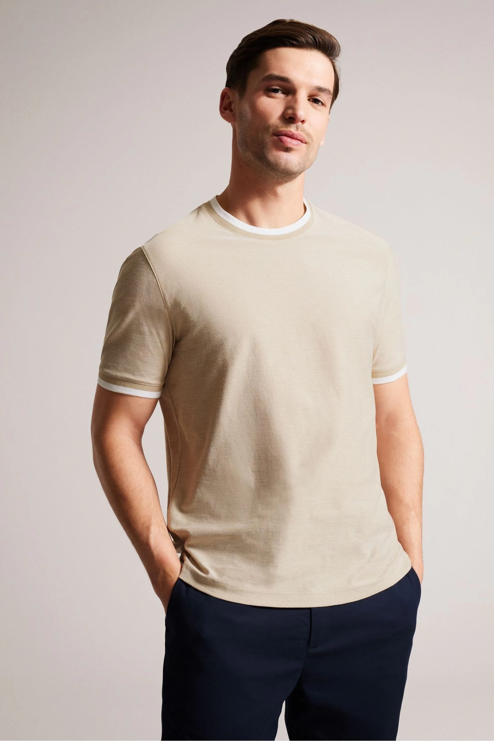 Ted Baker Bowker Brown Short Sleeve Regular Fit Textured T-Shirt 3 Ted Baker Bowker Brown Short Sleeve Regular Fit Textured T-Shirt