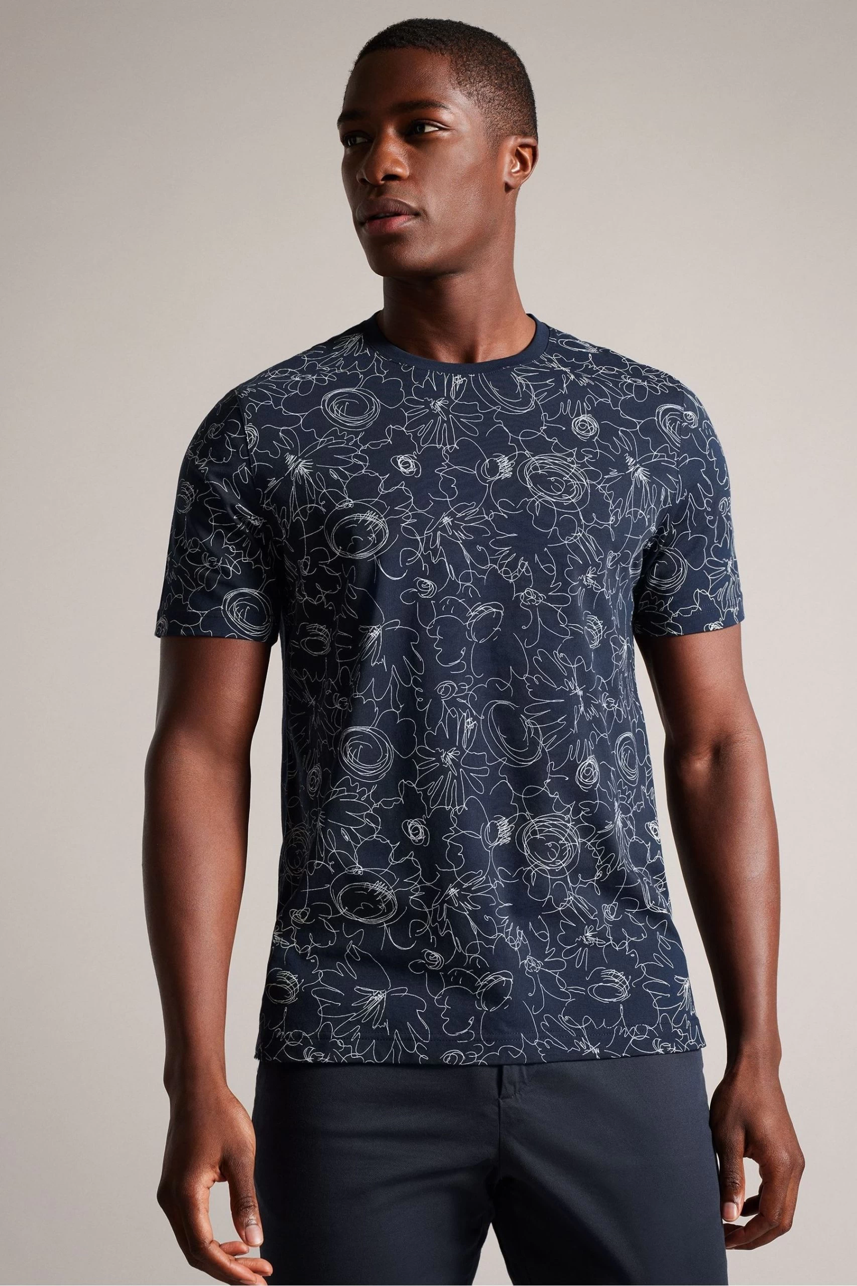 Ted Baker Blue Tospin Short Sleeved All Over Print T-Shirt 3 Ted Baker Blue Tospin Short Sleeved All Over Print T-Shirt
