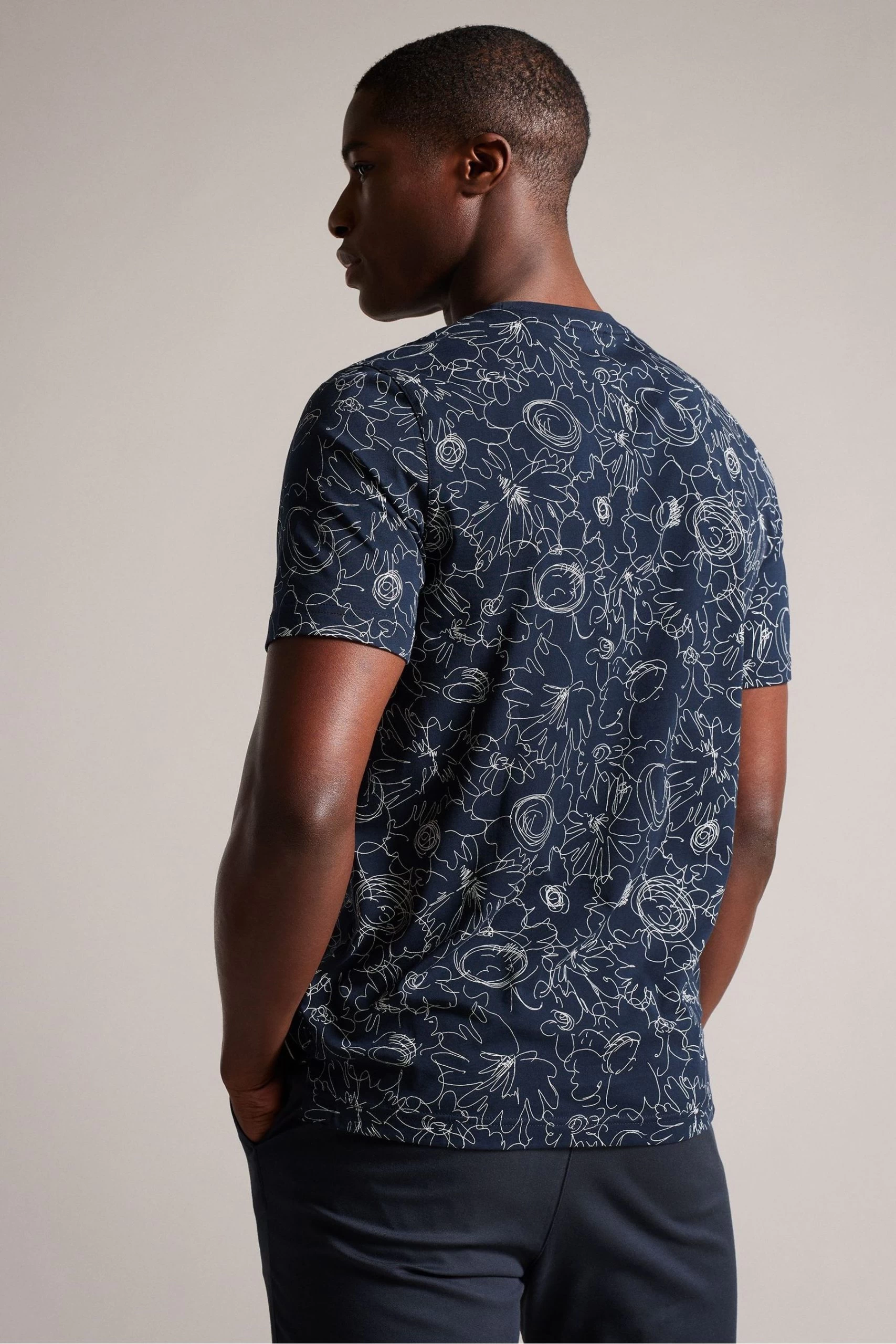 Ted Baker Blue Tospin Short Sleeved All Over Print T-Shirt 4 Ted Baker Blue Tospin Short Sleeved All Over Print T-Shirt - Image 2