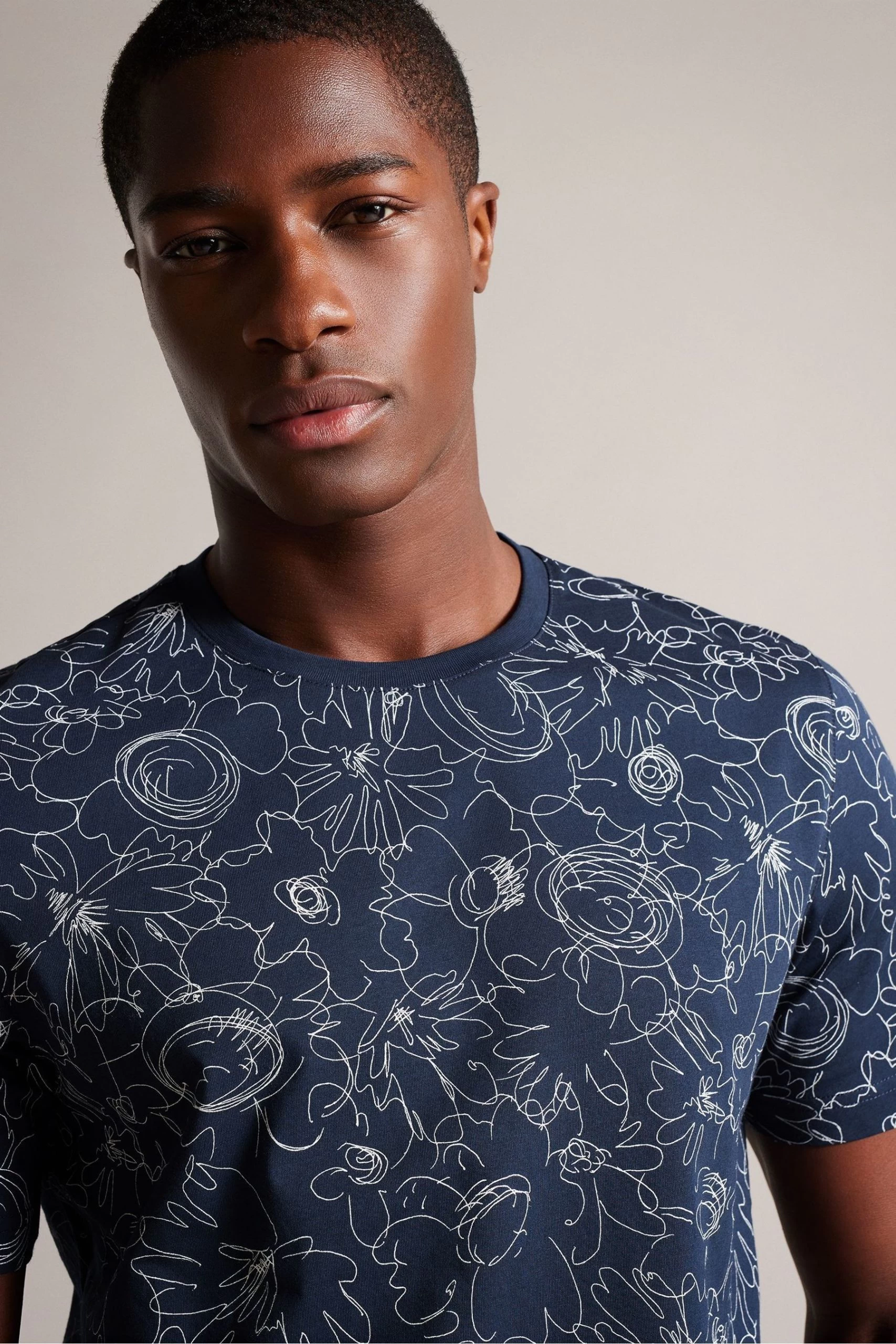 Ted Baker Blue Tospin Short Sleeved All Over Print T-Shirt 6 Ted Baker Blue Tospin Short Sleeved All Over Print T-Shirt - Image 4