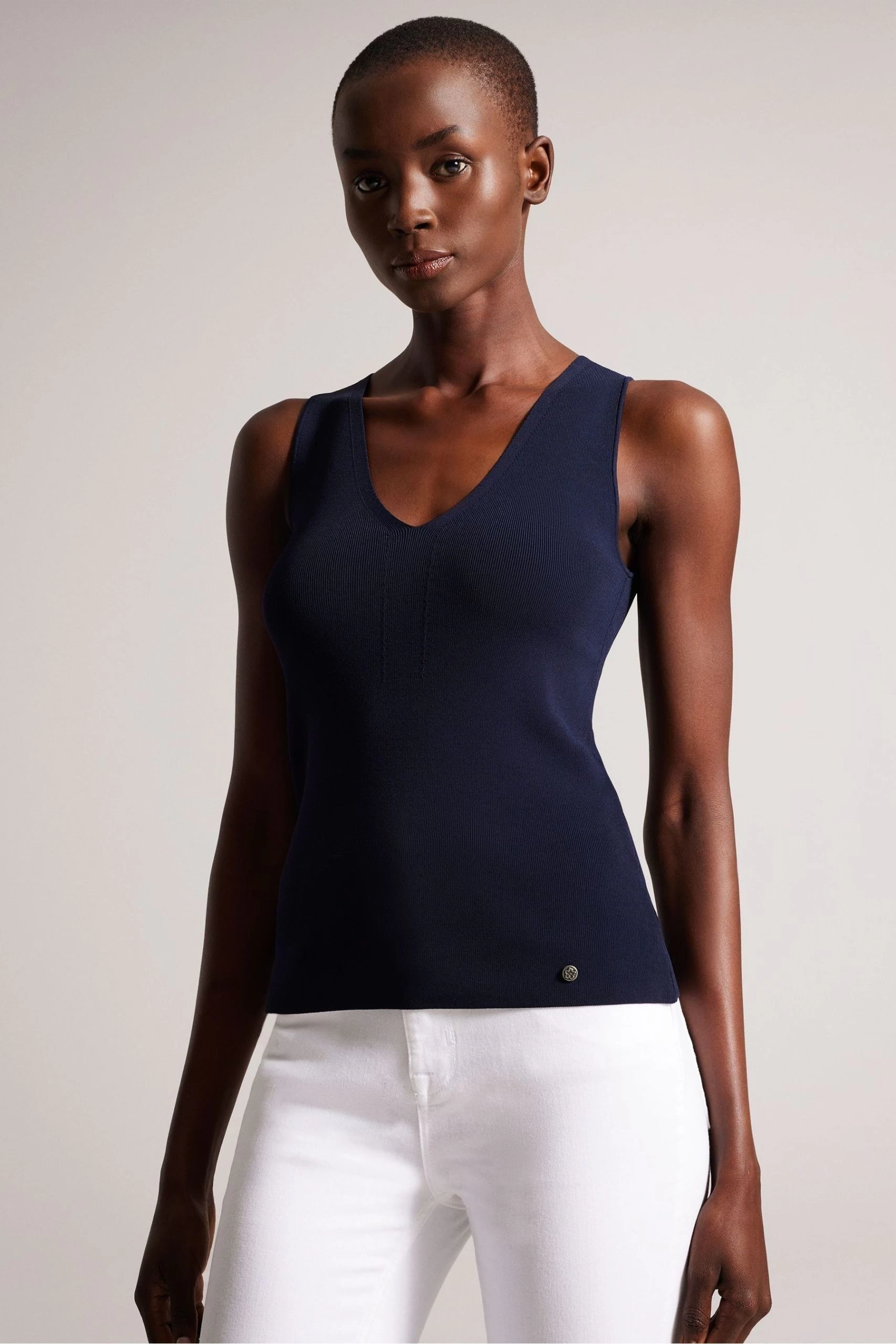 Ted Baker Josiiy Blue V-Neck Slim Fit Sleeveless Knit Top 3 Ted Baker Josiiy Blue V-Neck Slim Fit Sleeveless Knit Top