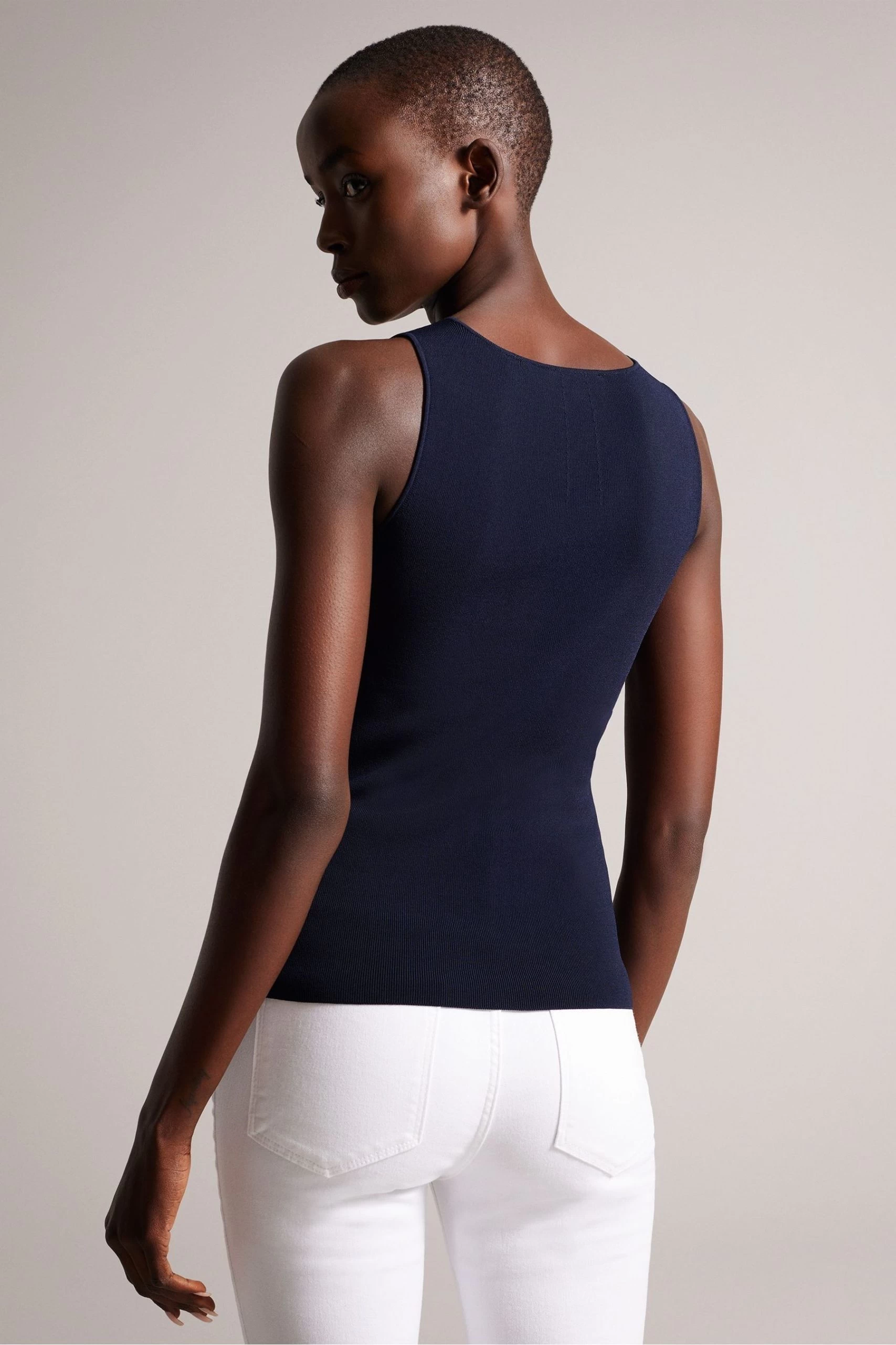 Ted Baker Josiiy Blue V-Neck Slim Fit Sleeveless Knit Top 4 Ted Baker Josiiy Blue V-Neck Slim Fit Sleeveless Knit Top - Image 2