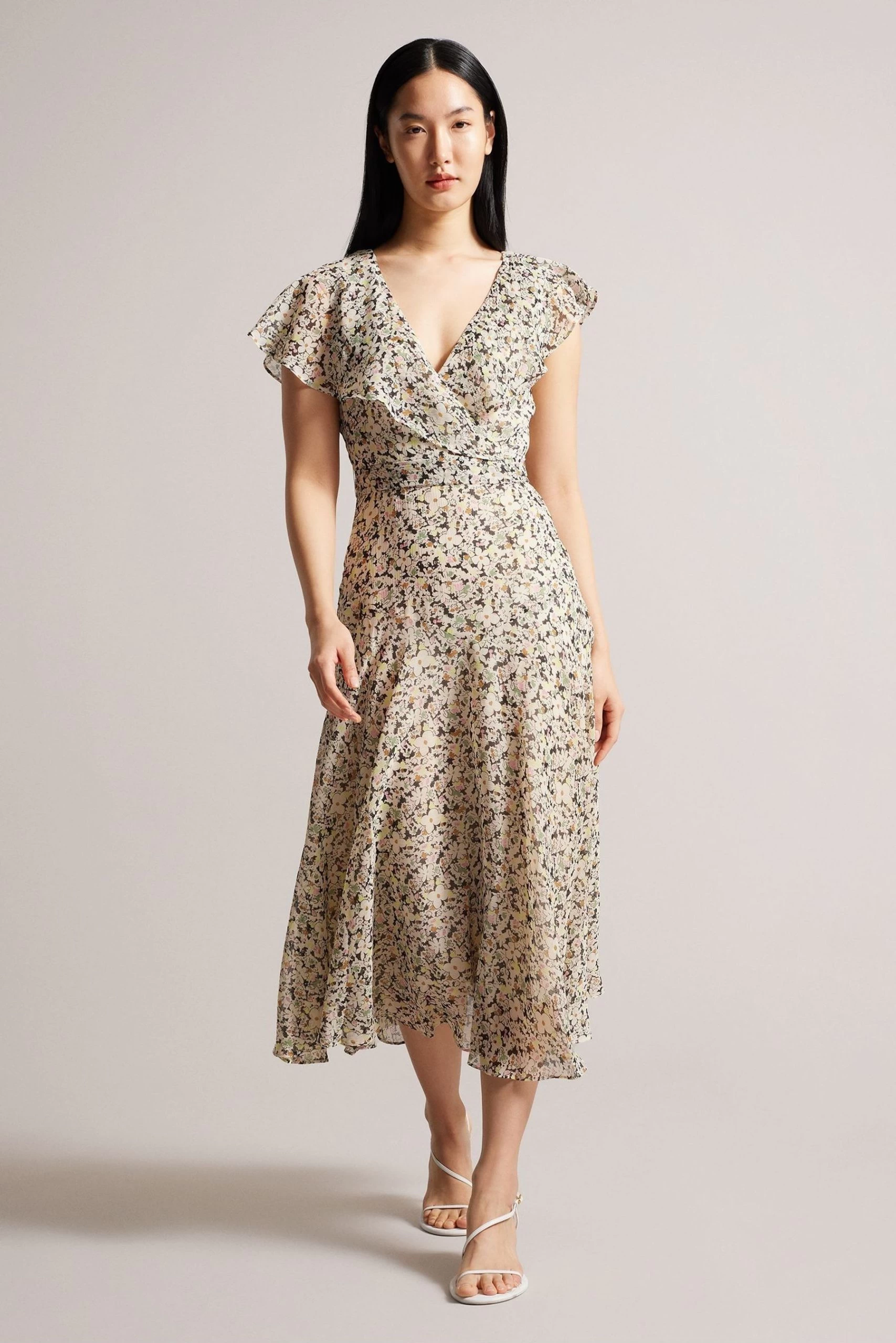 Ted Baker Pink Taliar Midi Tea Dress With Circular Cut Ruffles 3 Ted Baker Pink Taliar Midi Tea Dress With Circular Cut Ruffles