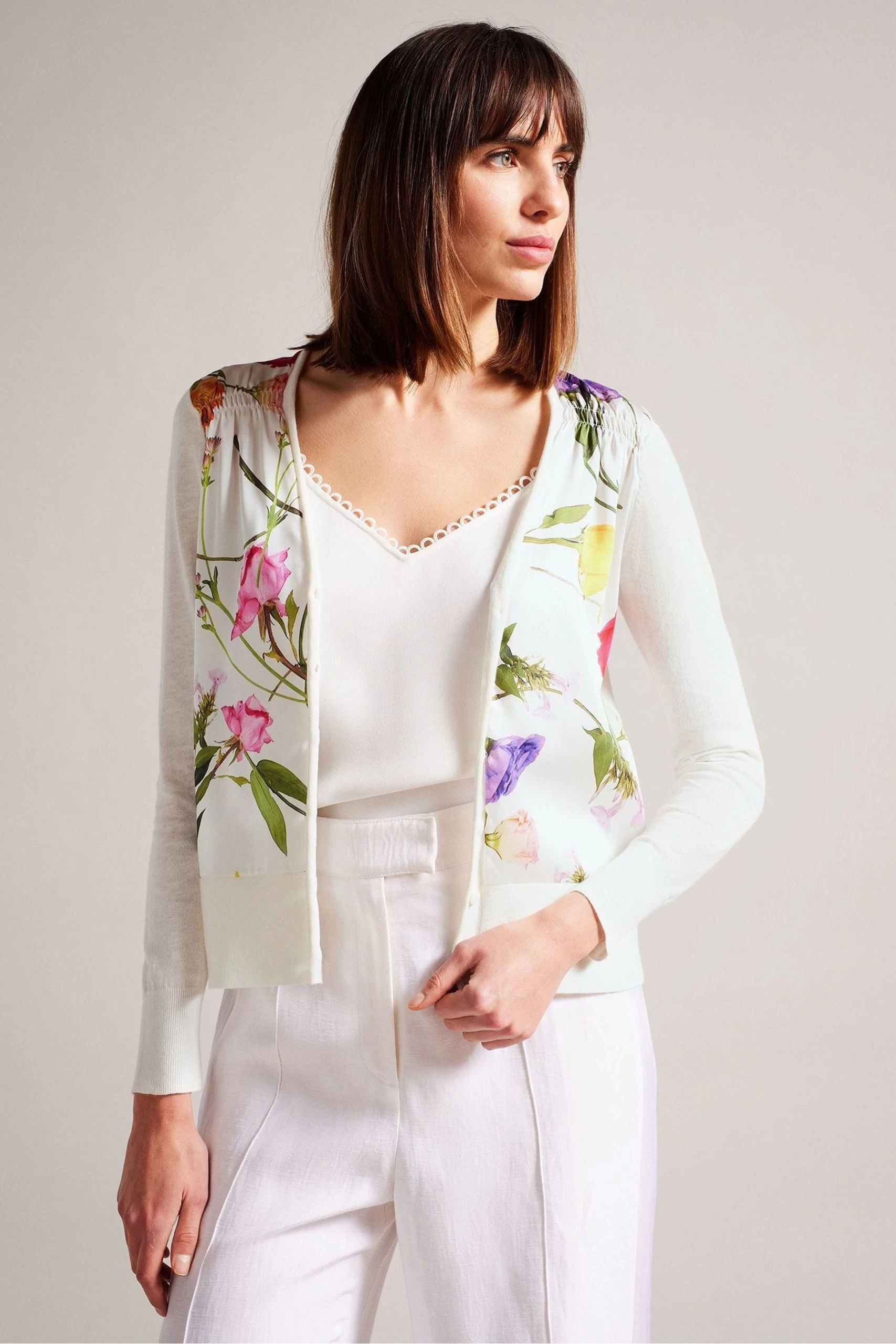 Ted Baker Chantri White Woven Front Printed Cardigan 3 Ted Baker Chantri White Woven Front Printed Cardigan
