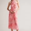 Ted Baker Pink Mirelia Coral Cross Front Pleated Midi Dress -Ted Baker Shop 529124s
