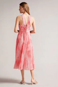 Ted Baker Pink Mirelia Coral Cross Front Pleated Midi Dress 10 Ted Baker Pink Mirelia Coral Cross Front Pleated Midi Dress -Ted Baker Shop 529124s2