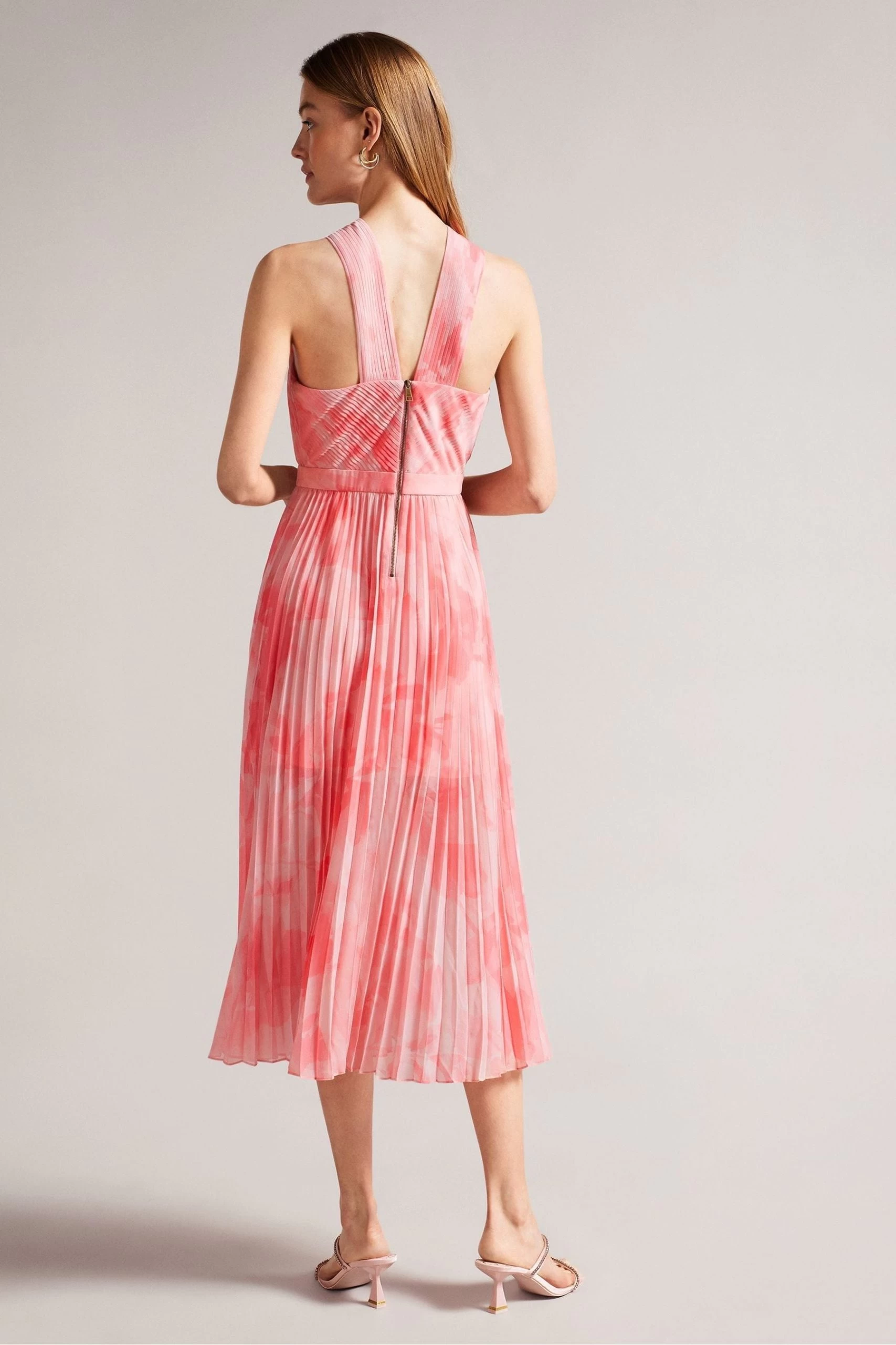 Ted Baker Pink Mirelia Coral Cross Front Pleated Midi Dress 4 Ted Baker Pink Mirelia Coral Cross Front Pleated Midi Dress - Image 2
