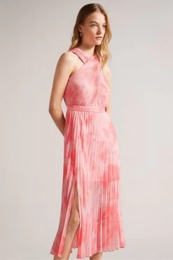 Ted Baker Pink Mirelia Coral Cross Front Pleated Midi Dress 11 Ted Baker Pink Mirelia Coral Cross Front Pleated Midi Dress -Ted Baker Shop 529124s3