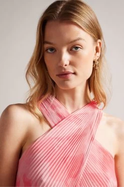 Ted Baker Pink Mirelia Coral Cross Front Pleated Midi Dress 12 Ted Baker Pink Mirelia Coral Cross Front Pleated Midi Dress -Ted Baker Shop 529124s4