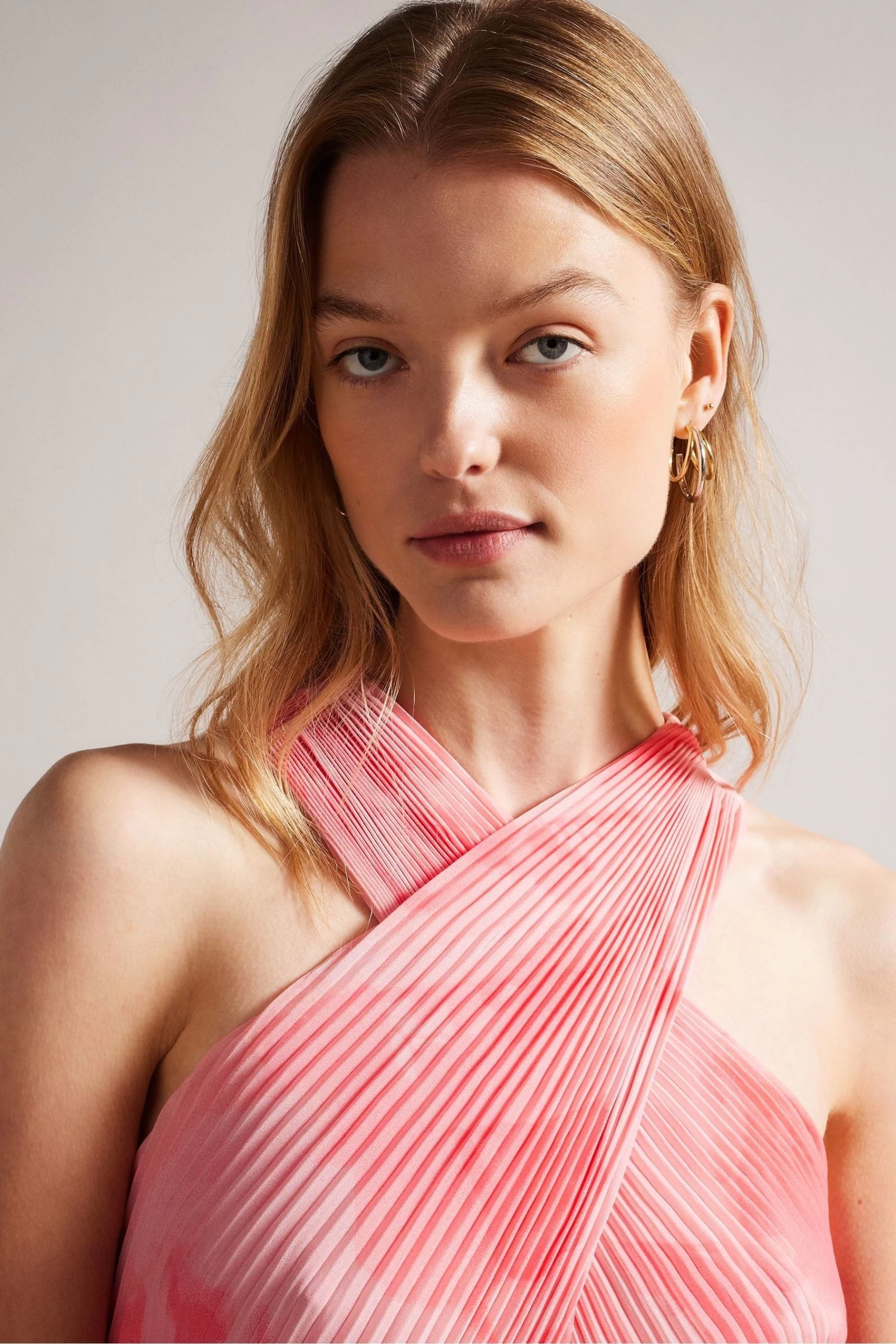 Ted Baker Pink Mirelia Coral Cross Front Pleated Midi Dress 6 Ted Baker Pink Mirelia Coral Cross Front Pleated Midi Dress - Image 4