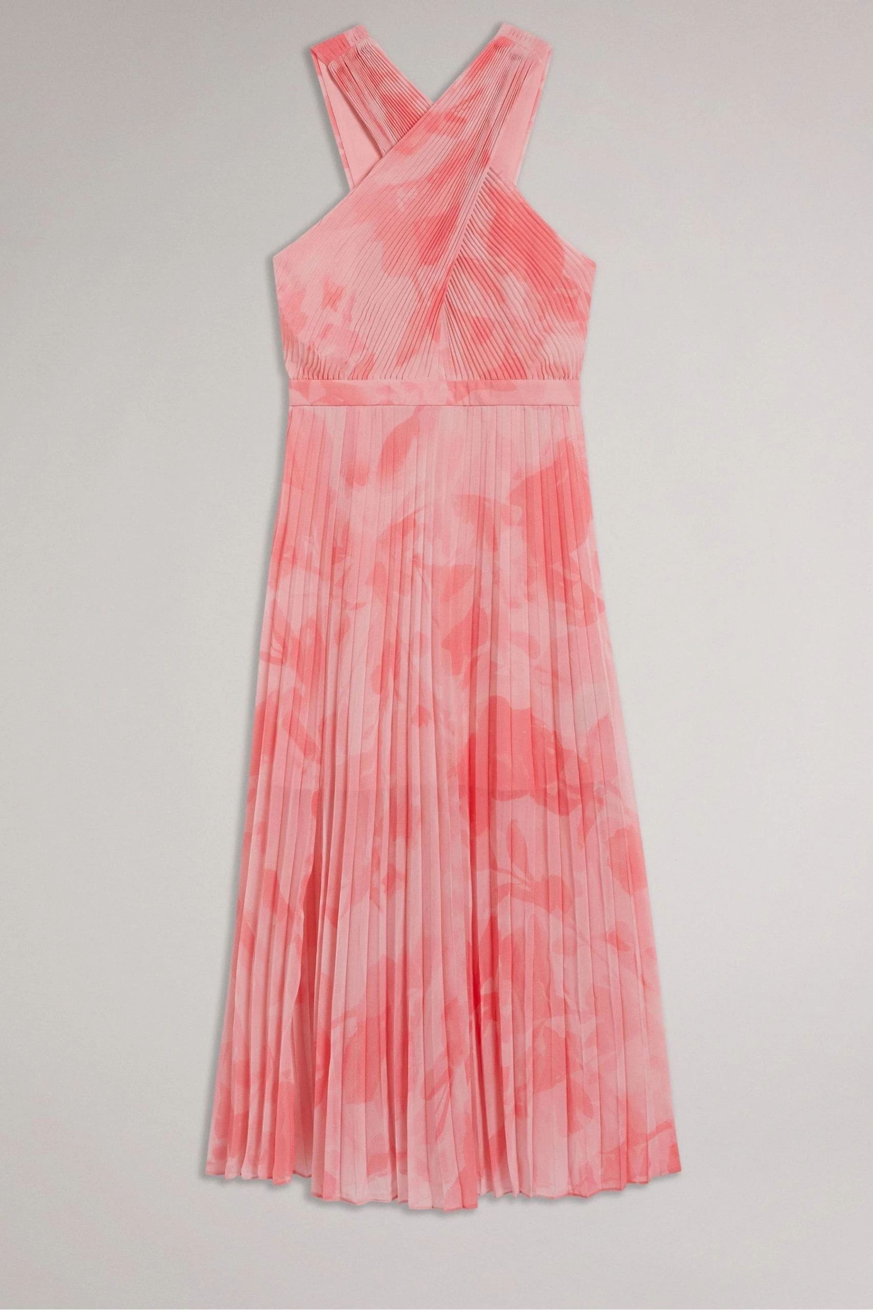 Ted Baker Pink Mirelia Coral Cross Front Pleated Midi Dress 7 Ted Baker Pink Mirelia Coral Cross Front Pleated Midi Dress - Image 5