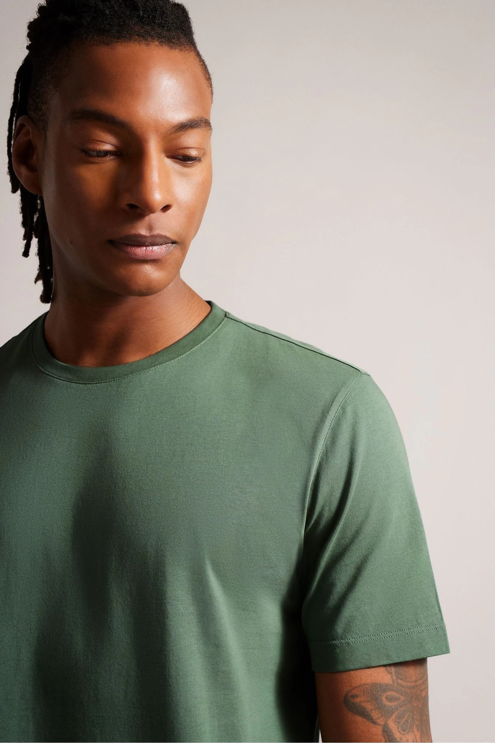 Ted Baker Green Tywinn Mid Short Sleeved Regular Plain T-Shirt 6 Ted Baker Green Tywinn Mid Short Sleeved Regular Plain T-Shirt - Image 4