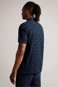 Ted Baker Navy Blue Allbury Short Sleeve Embroidered Shirt -Ted Baker Shop 560213s2