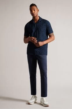 Ted Baker Navy Blue Allbury Short Sleeve Embroidered Shirt -Ted Baker Shop 560213s3