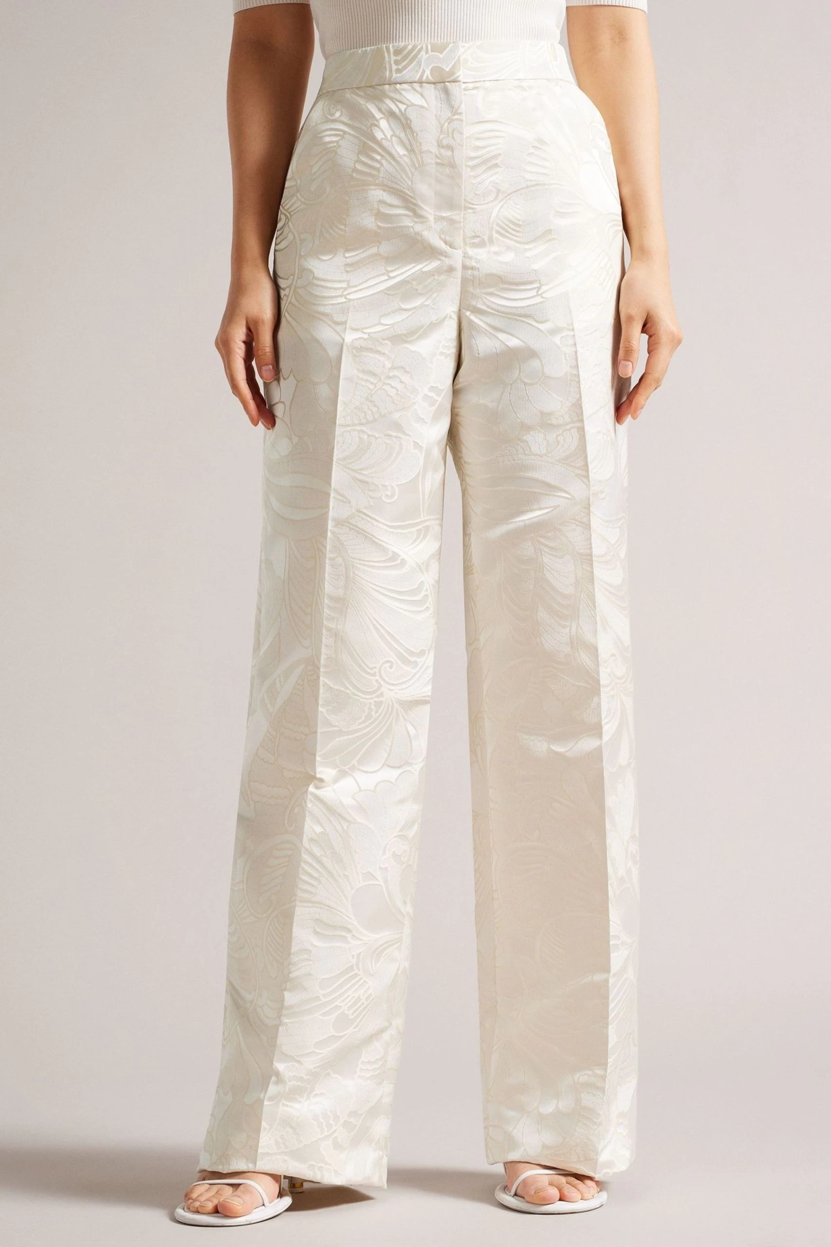 Ted Baker Natural Majiat Wide Leg Jacquard Trousers 3 Ted Baker Natural Majiat Wide Leg Jacquard Trousers