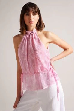 Ted Baker Purple Ivieey Drawstring Waist Halterneck Top