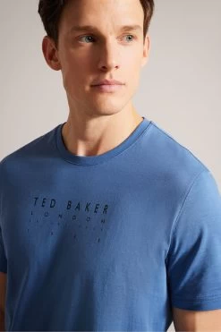 Ted Baker Alisbur Short Sleeved Branded Blue T-Shirt -Ted Baker Shop 611046s4