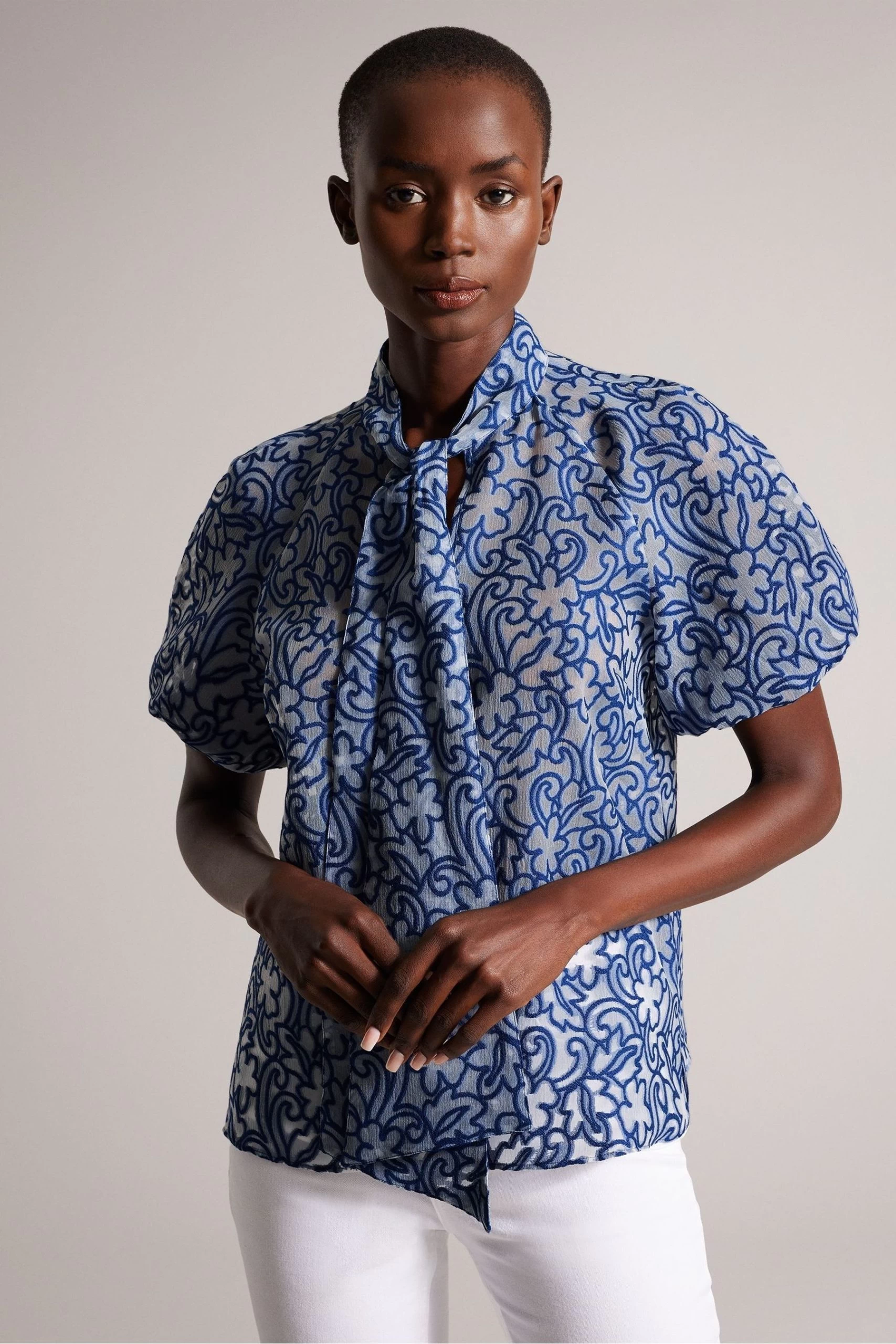 Ted Baker Blue Melodiy Brt Jacquard Puff Sleeve Top 3 Ted Baker Blue Melodiy Brt Jacquard Puff Sleeve Top